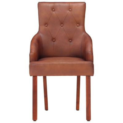 vidaXL Valgomojo kėdės, 4vnt., rudos spalvos, tikra ožkos oda