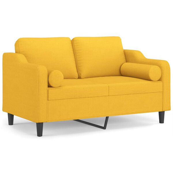 vidaXL Dvivietė sofa su pagalvėmis, &scaron;viesiai geltona, 120cm, audinys