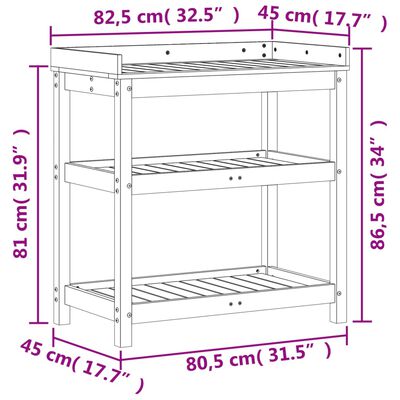 vidaXL Sodinimo stalas su lentynomis, 82,5x45x86,5cm, douglas eglė