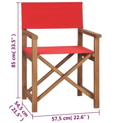vidaXL Režisieriaus kėdė, raudonos spalvos, tikmedžio medienos masyvas
