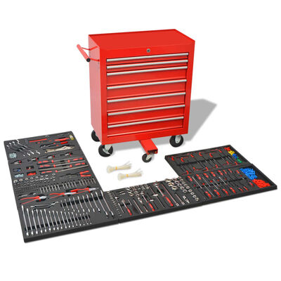 vidaXL Įrankių vežimėlis su 1125 įrankiais, raudonas, plienas