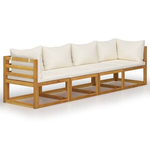 vidaXL Keturvietė sodo sofa su pagalvėlėmis, kreminė, akacijos masyvas