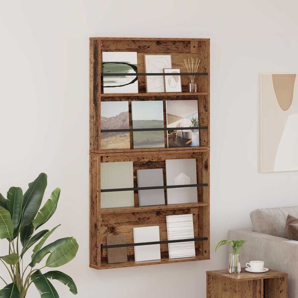 vidaXL Žurnalų stovas su lentyna 2 pcs Senas medis 80 x 12 x 70 cm