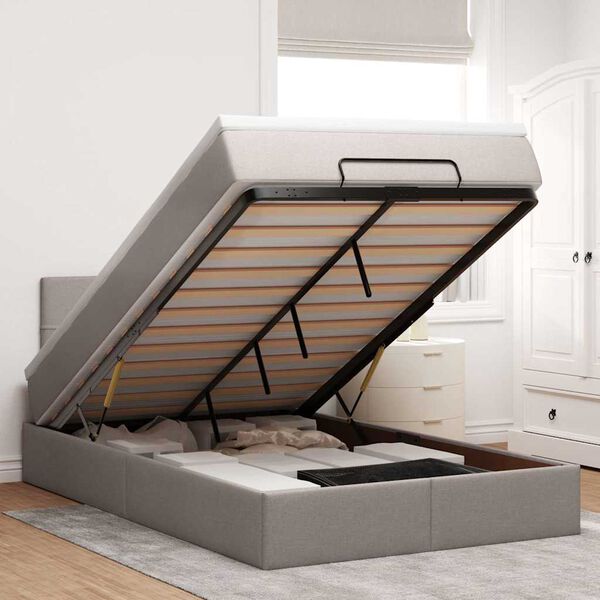 vidaXL Osmanų lova su čiužiniu ir LED, taupe sp., 120x190cm, audinys