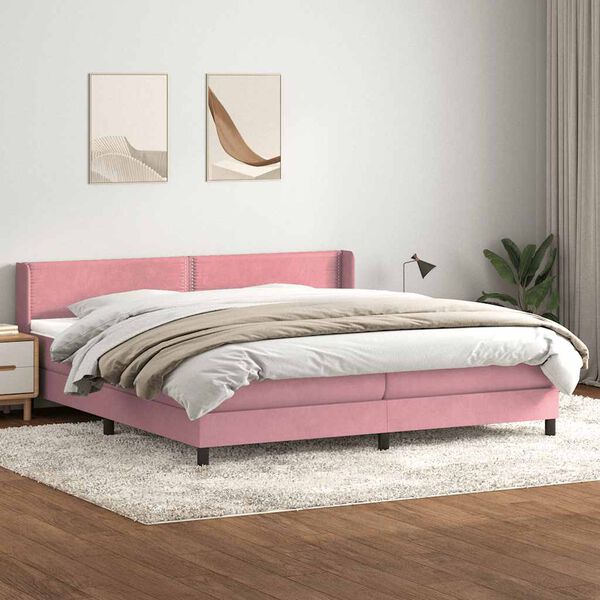 vidaXL Box Spring Lova su čiužiniu Rožinis 200x220 cm aksomas