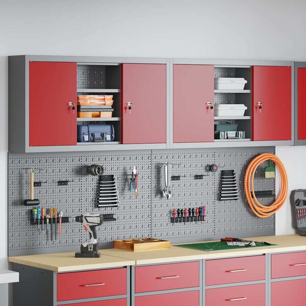 vidaXL Įrankių spinta ir pegboard rinkinys su lentyna 4 pcs Raudona