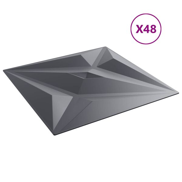 vidaXL Sienų plok&scaron;tės 48 pcs Star Pilkas 50 x 50 cm XPS Putplastis