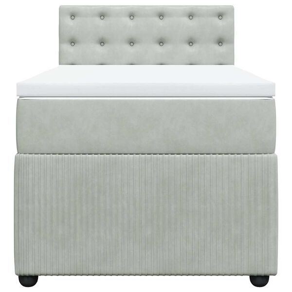 vidaXL Lova su spyruoklėmis ir čiužiniu, pilka, 90x200 cm, aksomas