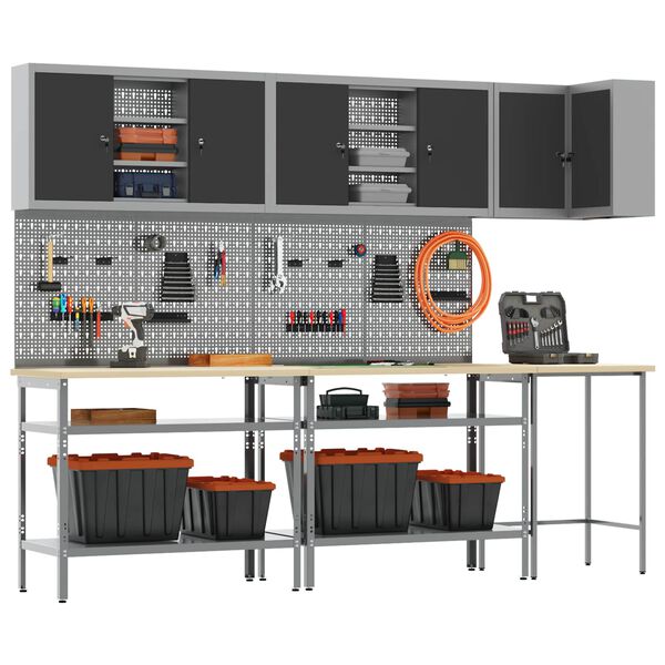 vidaXL Darbo spintos rinkinys su lentyna 10 pcs Juoda ir pilka