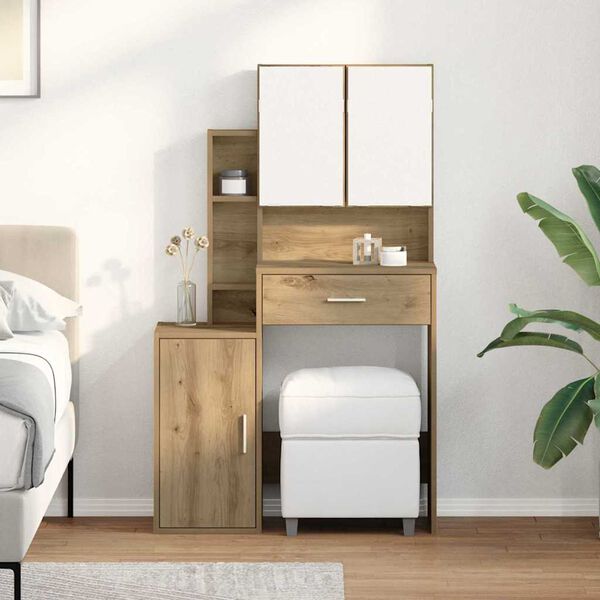 vidaXL Makiažo stalas su stalčių Amatininkų ąžuolas 80 x 35 x 132 cm