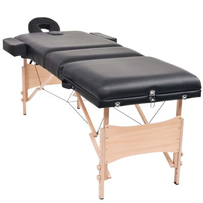 vidaXL Sulankstomas masažo stalas, juodas, 3 zonų, 10cm storio