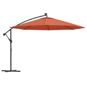 vidaXL Gembinis sodo skėtis nuo saulės su LED, terakota spalvos, 350cm
