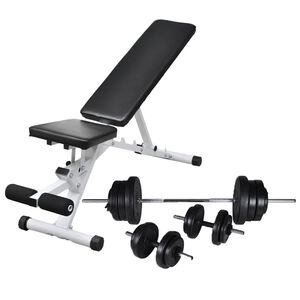 vidaXL Treniruočių suoliukas su &scaron;tanga ir hantelių rinkiniu, 60,5kg