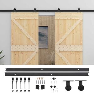 vidaXL Slankios durys 2 pcs Natūrali ir juoda Pu&scaron;ies medienos masyvas
