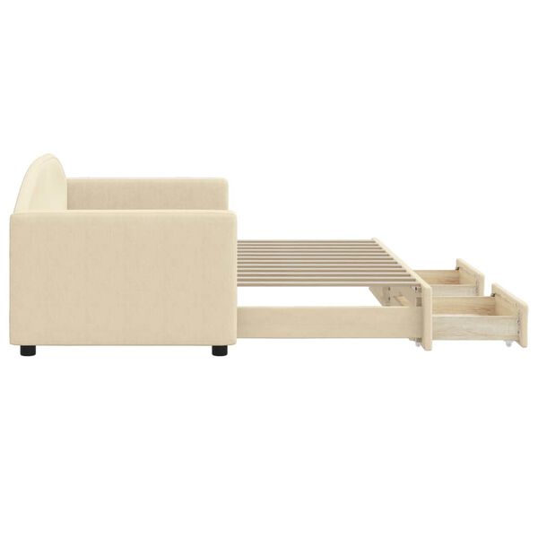 vidaXL Ištraukiama lova su stalčiais, kreminė, 80x200cm, audinys