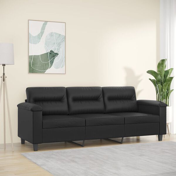 vidaXL Trivietė sofa, juodos spalvos, 180cm, dirbtinė oda