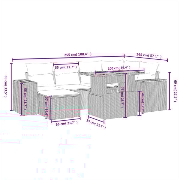 vidaXL Sodo komplektas su pagalvėlėmis, 8 dalių, poliratanas/akacija