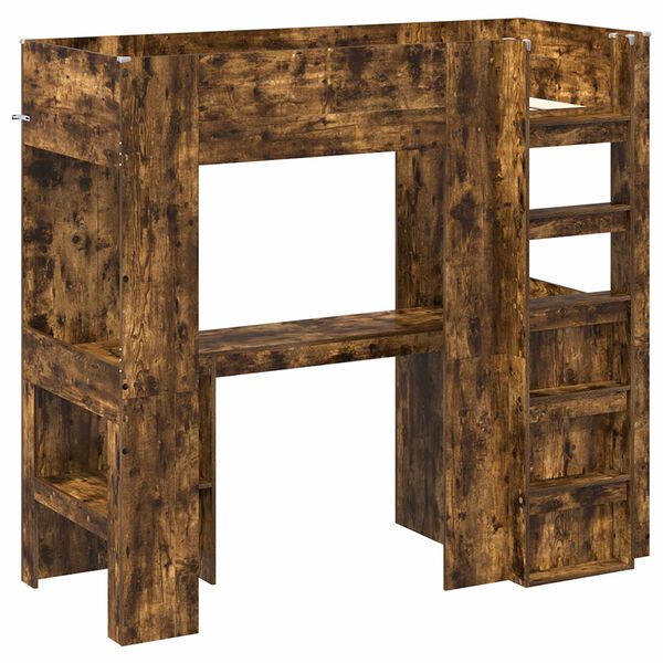 vidaXL Dviauk&scaron;tės lovos rėmas su stalu Rūkyta ąžuolas 75 x 190 cm