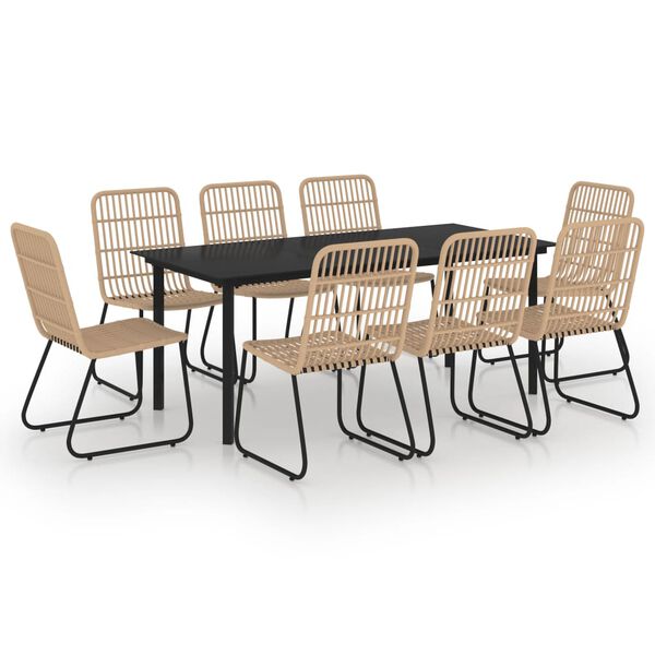 vidaXL Lauko valgomojo baldų komplektas, 9 dalių, poliratanas ir stiklas