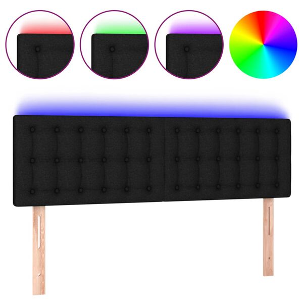 vidaXL Galvūgalis su LED, juodos spalvos, 144x5x78/88cm, audinys