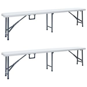 vidaXL Sulankstomi sodo suoliukai, 2vnt., baltos spalvos, 180cm, HDPE