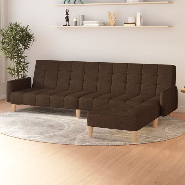 vidaXL Dvivietė sofa-lova su pakoja, rudos spalvos, audinys