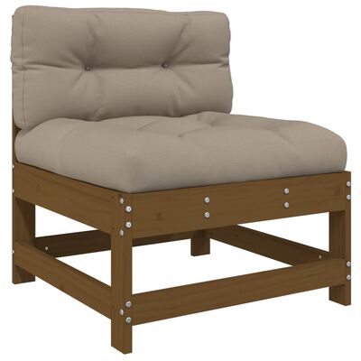 vidaXL Vidurinė sofos dalis su pagalvėlėmis, medaus, pušies masyvas