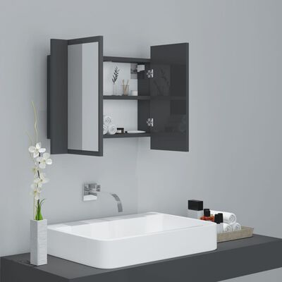 vidaXL Veidrodinė vonios spintelė su LED, pilka, 60x12x45cm, akrilas