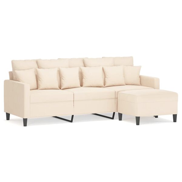 vidaXL Trivietė sofa su pakoja, kreminės spalvos, 180cm, aksomas
