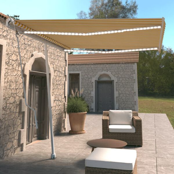 vidaXL Markizė su LED/vėjo jutikliu, geltona/balta, 300x250cm