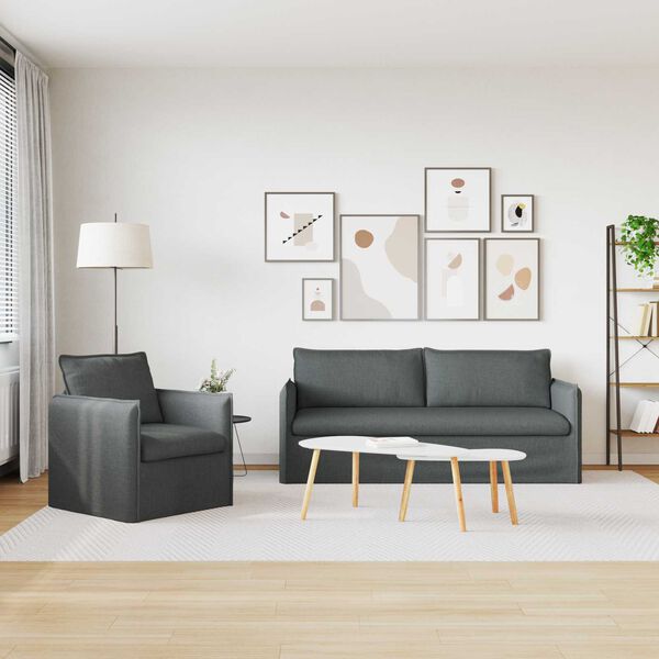 vidaXL Sofos komplektas 2 pcs Tamsiai pilka 196 x 82 x 85 cm Audinys