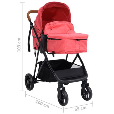 vidaXL Vaikiškas vežimėlis 3-1, raudonos ir juodos spalvos, plienas