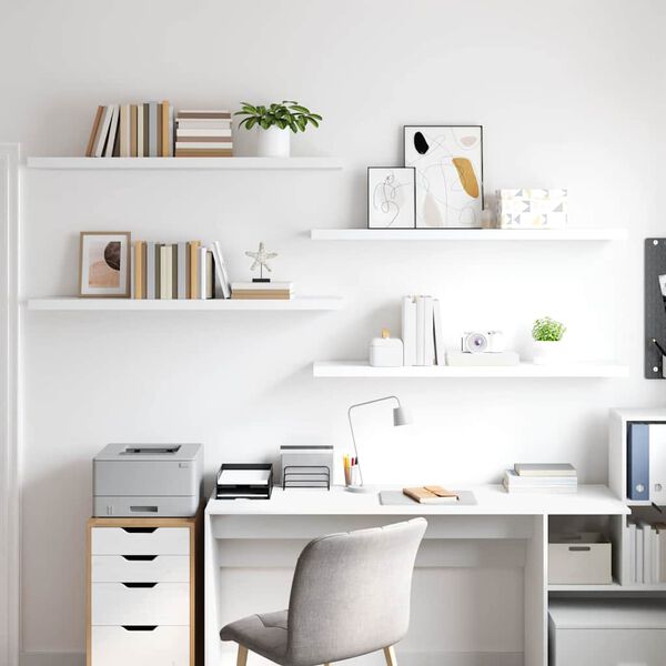 vidaXL Pakabinamos lentynos, 4vnt., baltos, 120x23,5x3,8cm, MDF