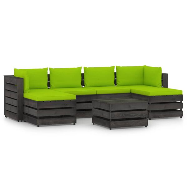 vidaXL Sodo komplektas su pagalvėlėmis, 7 dalių, impregnuota mediena