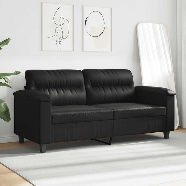 vidaXL Dvivietė sofa, juodos spalvos, 140cm, mikropluo&scaron;to audinys
