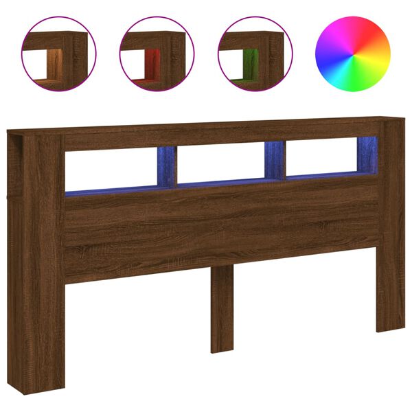 vidaXL LED galvūgalis, rudas ąžuolo, 200x18,5x103,5cm, mediena