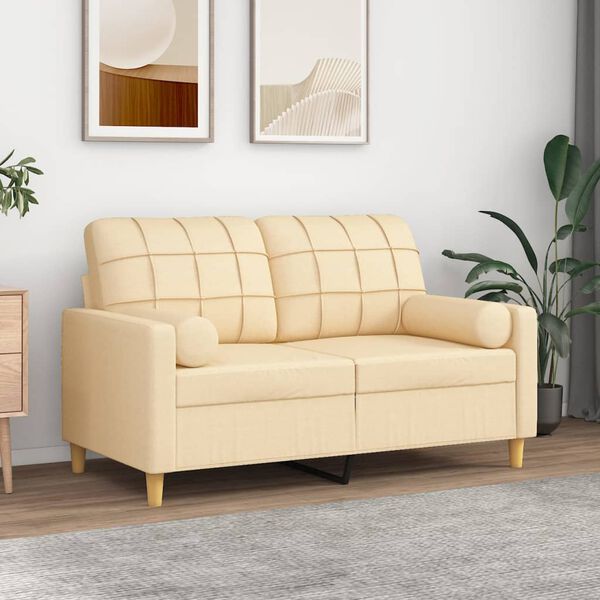 vidaXL Dvivietė sofa su pagalvėmis, kreminė, 120cm, audinys