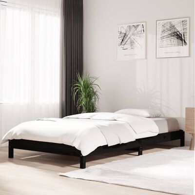 vidaXL Sudedama lova, juoda, 90x190cm, pušies medienos masyvas