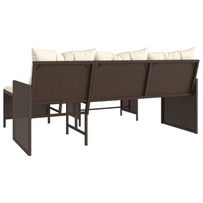 vidaXL Sodo sofa su stalu/pagalvėlėmis, ruda, poliratanas, L formos