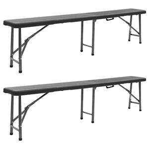 vidaXL Sulankstomi sodo suoliukai, 2vnt., juodos spalvos, 180cm, HDPE