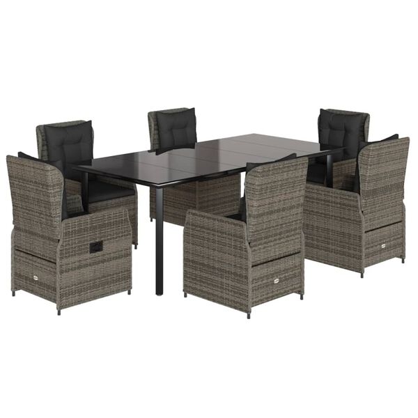 vidaXL Sodo komplektas su pagalvėlėmis, 7 dalių, pilkas, poliratanas