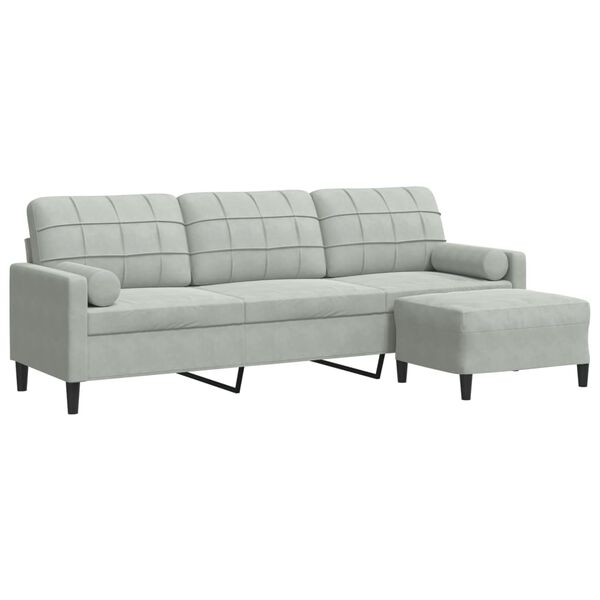 vidaXL Trivietė sofa su pakoja, &scaron;viesiai pilka, 210cm, aksomas