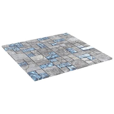 vidaXL Mozaikinės plytelės, 22vnt., pilkos/mėlynos, 30x30cm, stiklas