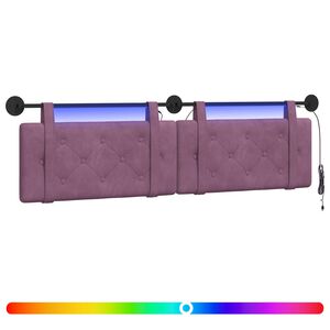 vidaXL Pakabinamas lovos galvūgalis Su LED &scaron;viesa Violetinė Aksomas