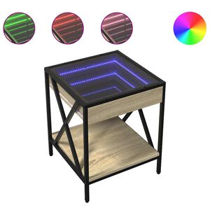 vidaXL Kavos staliukas su Infinity LED lemputėmis, ąžuolo, 40x40x49cm