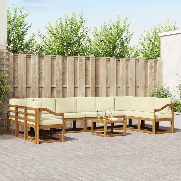 vidaXL Lauko sofos komplektas 11 pcs Natūralus ir grietinėlė