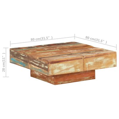 vidaXL Kavos staliukas, 80x80x28cm, perdirbtos medienos masyvas