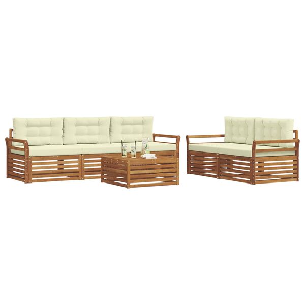 vidaXL Lauko sofos komplektas su pagalve 6 pcs Natūralus ir grietinėlė