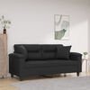 vidaXL Dvivietė sofa su pagalvėmis, juoda, 140cm, dirbtinė oda