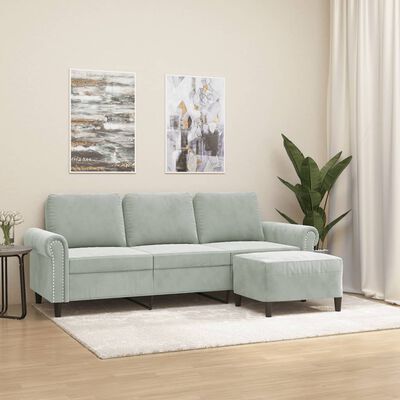 vidaXL Trivietė sofa su pakoja, šviesiai pilka, 180cm, aksomas